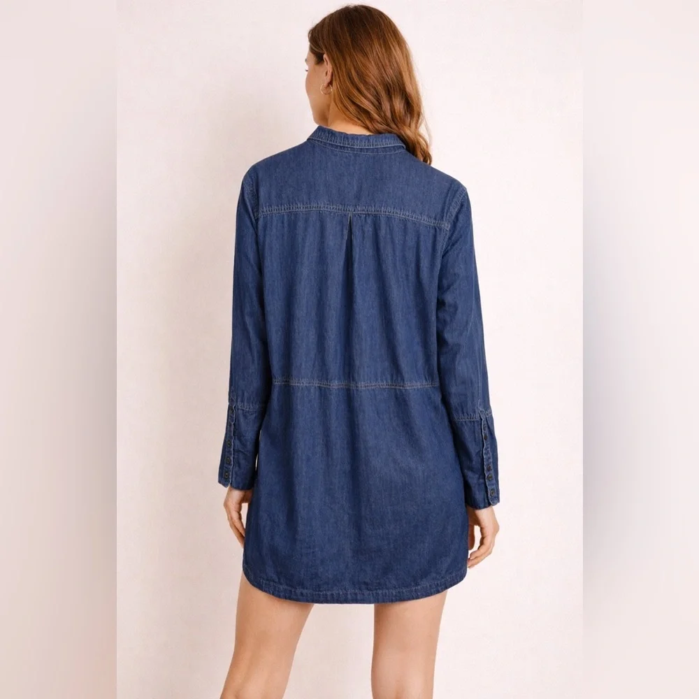 Free People Denim Shirt Dress Tunic Button Front Size Small - Picture 2 of 8